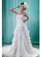 Beaded A-line Strapless Custom Made Wedding Dress With Organza Ruffles