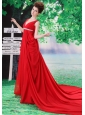 Customize V-neck Red 2013 Prom Dress With Beading and Ruch In Celebrity