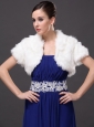 Faux Fur V-Neck Fashionable Wedding Short Sleeves Prom Jacket White