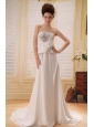 Gorgeous Beaded Decorate Bodice Wedding Dress With Court Train Elastic Wove Satin