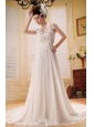 Halter and Off the Shoulder Beading Empire Chiffon White Court Train Wedding Dress