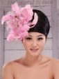 Imitation Pearls and Feather Decorate Tulle and Printing Fabric Headpieces For Speciral Occasion Party