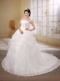 Luxurious Strapless Neckline Lace Princess Beaded Decorate Waist Wedding Dress