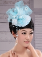 Tulle Aqua Blue Fully Handmade Headpieces With Rhinestones and Flowers Decorate For Party