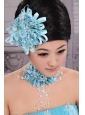 Tulle Aqua Blue Imitation Pearls and Flowers Decorate For Party In 2013