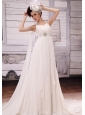 V-neck Watteau Train and Beaded Decorate Waist For 2013 Wedding Dress