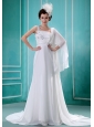 Watteau Train One Shoulder Chiffon Empire Appliques Decorate Shoulder Stylish 2013 Wedding  Dress