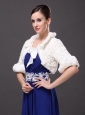 White Faux Fur Bowknot Fold-over Collar Prom Jacket