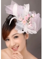 Light Pink Fashionable Tulle Feather Hand Made Flowers Beading Fascinators
