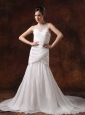 Beaded Decorate Scoop Neckline A-line Chiffon Ruch Court Train 2013 Wedding Dress