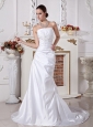 Pretty Strapless Neckline Column Wedding Dress With Beaded Bodice