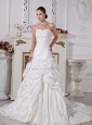 Sweetheart A-line Wedding Dress Hand Made Flowers Taffeta