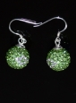 Round Unique Rhinestone Spring Green and White Earrings