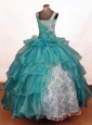 Luxurious Ball Gown Off The Shoulder Neckline Floor-Length Blue Beading Little Girl Pageant Dresses