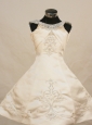 Pretty Princess Scoop Neckline With Ivory Embroidery Decorate On Satin Flower Girl Pageant Dress