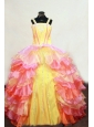 Ruffles Layer Ball Gown Lovely Straps Floor-Length Multi-colored Beading Little Girl Pageant Dresses