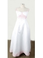 White Appliques For Little Girl Pageant Dresses With Straps and Floor-length