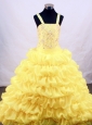 Yellow Exquisite Flower Girl Pageant Dress With Beaded and Pick-ups Decorate