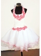 2013 Halter Top Mini-length White Organza Little Girl Pageant Dresses With Appliques