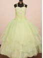 2013 Low price Little Girl Pageant Dress Ball Gown Yellow Green Straps With Yellow Green