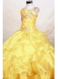 2013 Yellow Beautiful Beaded Decorate Bust Little Girl Pageant Dresses With One Shoulder Neck Ruffles