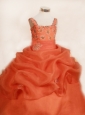 Appliques Cut Ball Gown Straps Floor-length Organza Orange Little Girl Pageant Dresses
