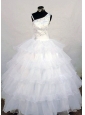 Asymmetrical Neckline Wonderful Beading Little Girl Pageant Dresses White Organza