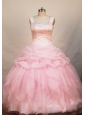 Baby Pink Flower Girl Pageant Dress With Straps Neckline Beaded Decorate Organza