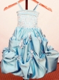 Beading Appliques Spaghetti Straps Little Girl Pageant Dresses With Pick-ups Baby Blue