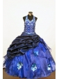 Beading Beautiful Ball gown Halter Floor-length Organza Blue Little Girl Pageant Dresses