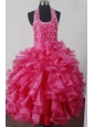 Beading Bowknot Ruffles Luxurious Ball Gown Little Girl Pageant Dress Halter Floor-length