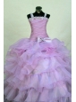Beading Romantic Organza Straps Ball gown Floor-length Lavender Little Girl Pageant Dresses