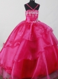 Beautiful Straps Fuchsia Little Girl Pageant Dresses  With Beading Organza