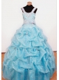 Bowknot Ball Gown Straps Aqua Blue Beading Little Girl Pageant Dresses For Custom Made