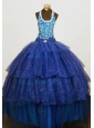 Brand New Beaded Halter Top Blue Organza Beading Little Girl Pageant Dresses