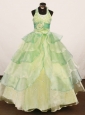 Cheap Ball Gown Yellow Green Little Girl Pageant Dress Halter Floor-Length Organza In 2013