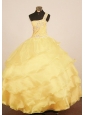 Custom Made Little Girl Pageant Dress One Shoulder Neck Floor-Length Yellow Ball Gown