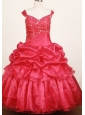 Custom Made Red Little Girl Pageant Dress Ball Gown Off The Shulder Floor-Length