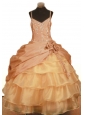 Elegant Hand Made Flowers Little Girl Pageant Dresses Ball Gown Straps Ruffled Layered Beading