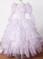 Embroidery With Beading Beautiful Ball Gown Little Girl Pageant Dress V-neck Floor-length