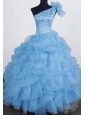 Exclusive Ball Gown Flower Girl Dress One Shoulder Floor-length Aqua Blue Organza Beading