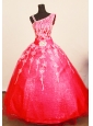 Exquisite 2013 Little Girl Pageant Dresses Coral Red Asymmetrical Appliques Decorate Bust Organza