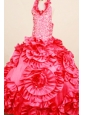 Exquisite Coral Red Little Girl Pageant Dresses Ball Gown Halter top neck Floor-Length