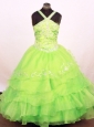 Exquisite Ruffled Layeres Little Girl Pageant Dress Spring Green Straps Floor-Length In 2013