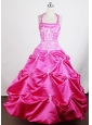 Halter Top and Embroidery For Hot Pink Little Girl Pageant Dresses With Appliques and Pick-ups