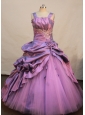 Lavender Taffeta and Tulle Straps Neckline Appliques and Flowers Decorate Flower Girl Pageant Dress