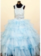 Lovely Baby Blue Ruffled Layeres Little Girl Pageant Dresses Square Neck Floor-Length Ball Gown