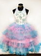 Lovely Colorful  Little Girl Pageant Dresses With Appliques and Ruffled Layers