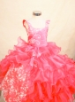 Perfect Organza Appliques Ball gown Square Floor-length Red Little Girl Pageant Dresses