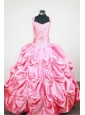 Pick-ups Straps Rose Pink Taffeta Beading Little Girl Pageant Dresses Custom Made